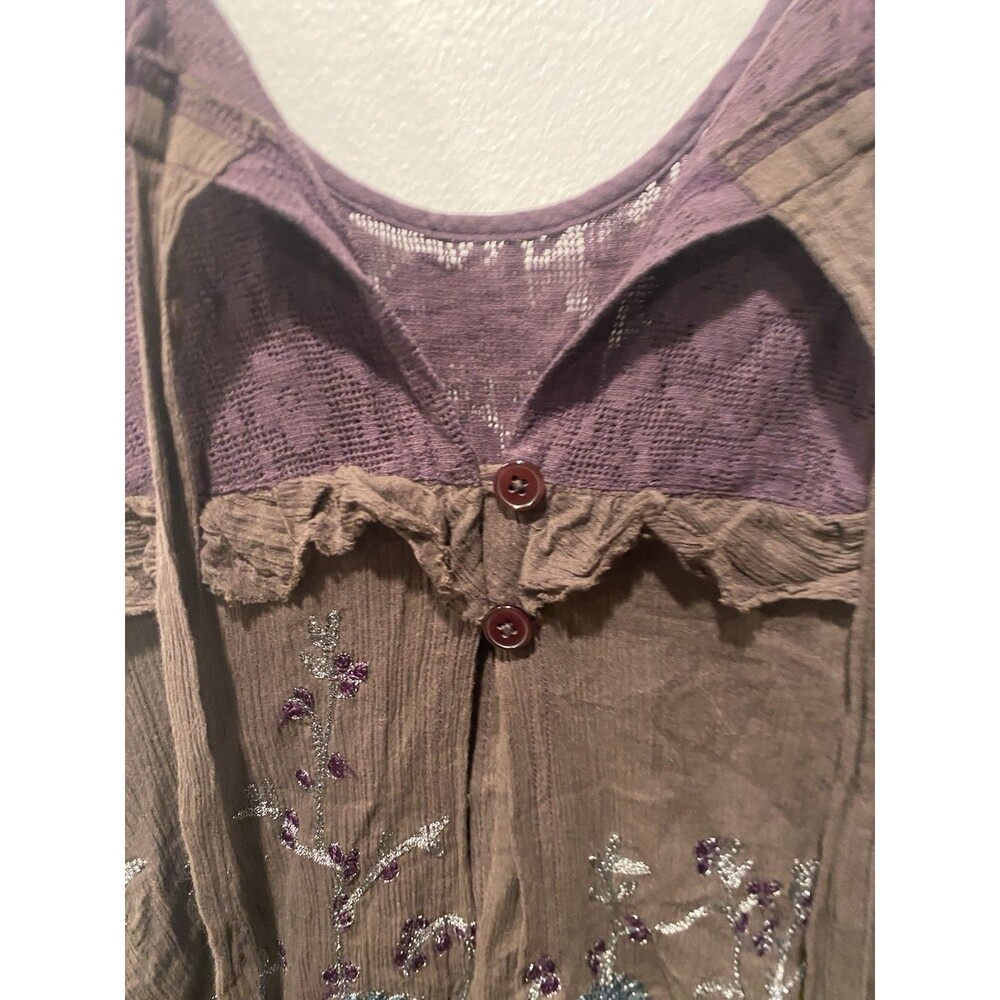 Free People Sleeveless Open Back Top in Brown Purple Metallic Floral Size 4 - Picture 3 of 9